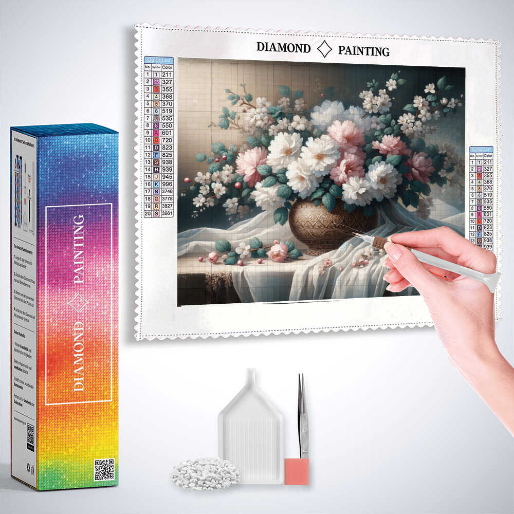 White and Pink Bouquet — Diamond Painting Kit, product view 2
