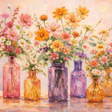 Sunlit Flowers in Colorful Vases — Diamond Painting Kit design