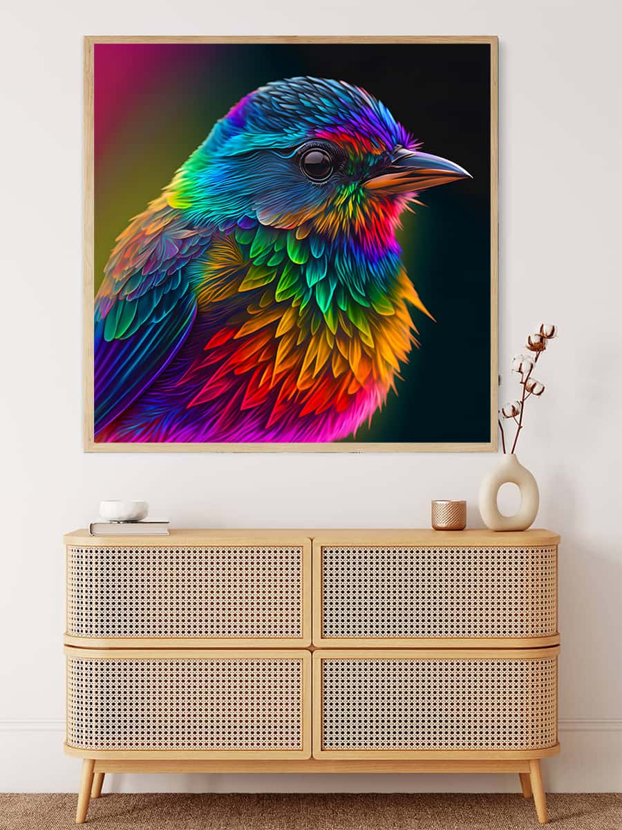 Colorful bird sideways — AB Diamond Painting Kit, product view 3