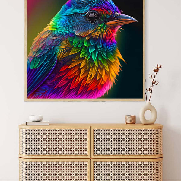 Colorful bird sideways — AB Diamond Painting Kit, product view 3