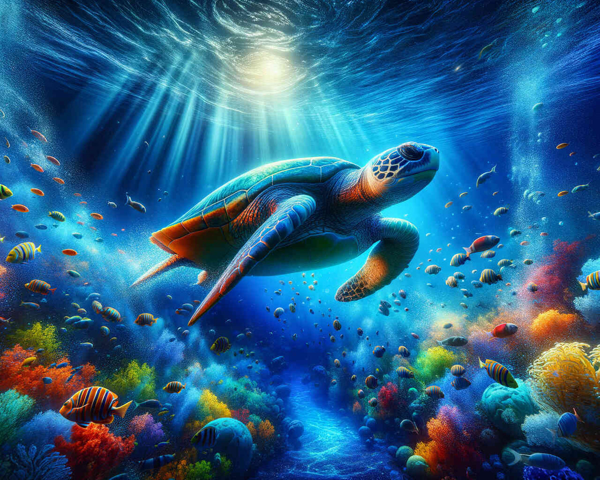 Sea Turtle with Fish — Diamond Painting Kit design