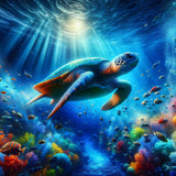 Sea Turtle with Fish — Diamond Painting Kit design