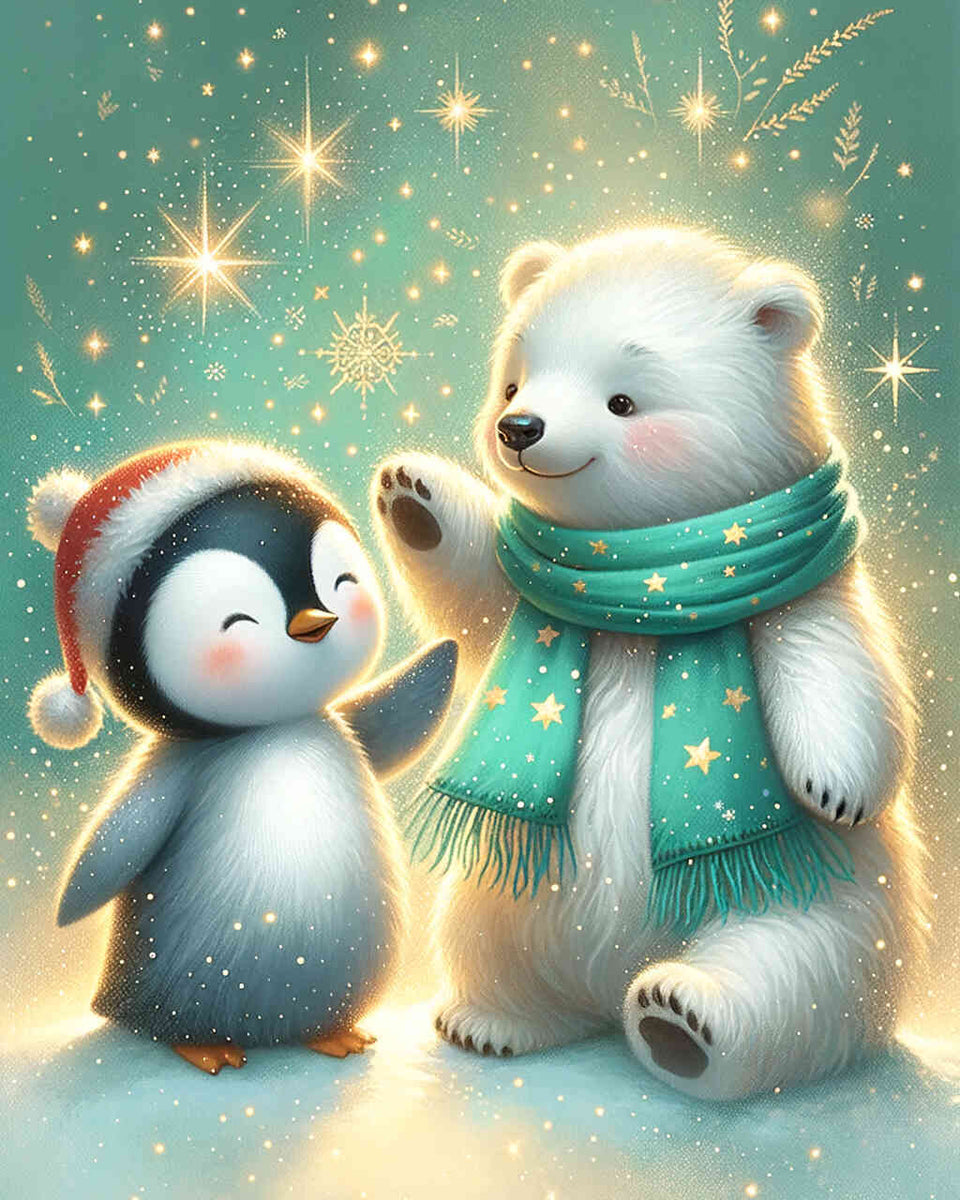 Polar bear and penguin friendship — Diamond Painting Kit design