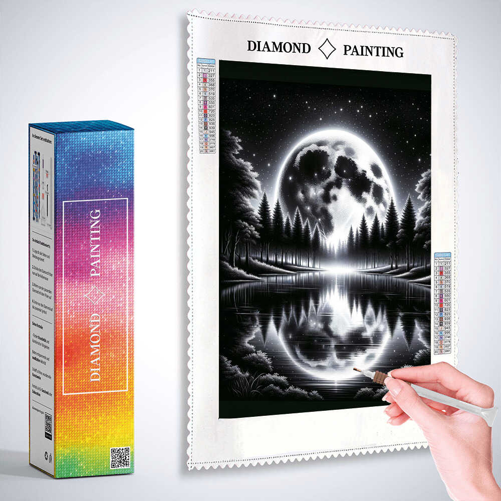 Black and white moon reflection — Diamond Painting Kit, product view 3