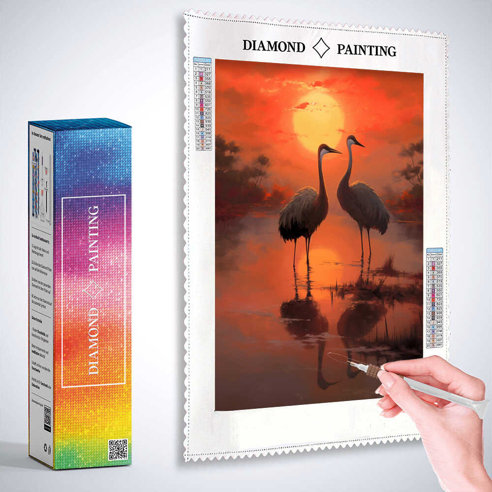 Cranes in the Evening Glow — Diamond Painting Kit, product view 3