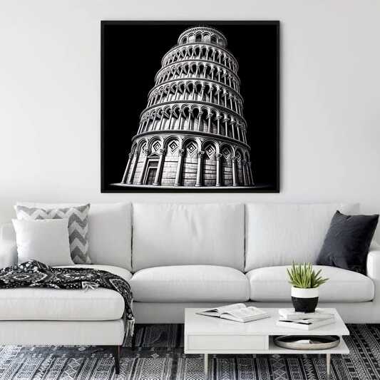 Slate Tower of Pisa Black and White — Diamond Painting Kit, product view 2
