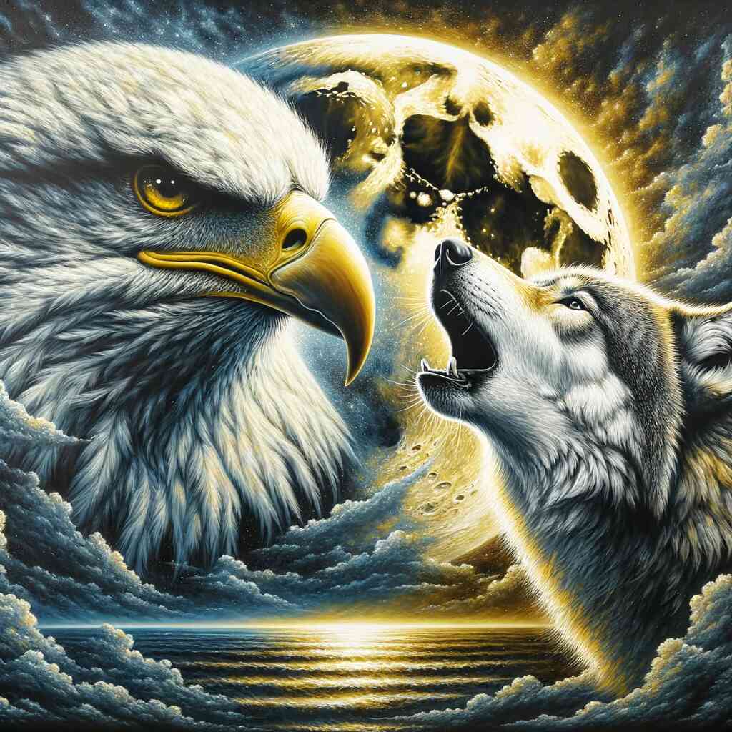 Eagle and howling wolf — Diamond Painting Kit design