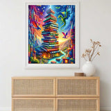 Book Tower, Cartoon — Diamond Painting Kit, product view 2