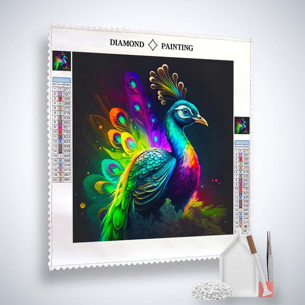 Neon Peacock — AB Diamond Painting Kit, product view 2