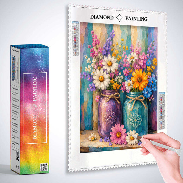 Colorful Flowers in Glass Vases — Diamond Painting Kit, product view 3