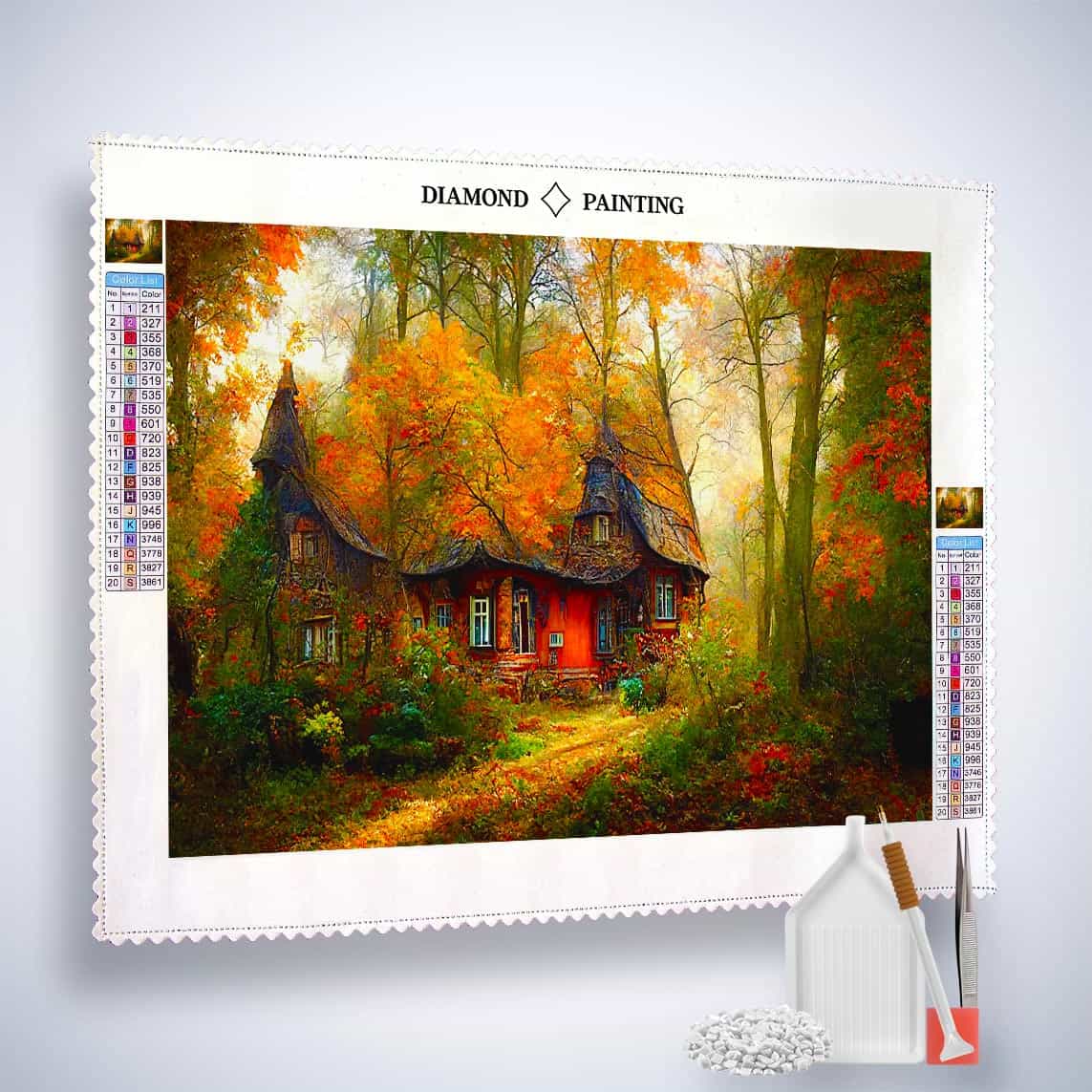 Pointed roof house in the forest — Diamond Painting Kit, product view 2