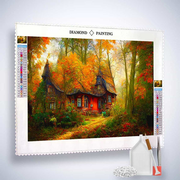 Pointed roof house in the forest — Diamond Painting Kit, product view 2