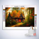 Pointed roof house in the forest — Diamond Painting Kit, product view 3