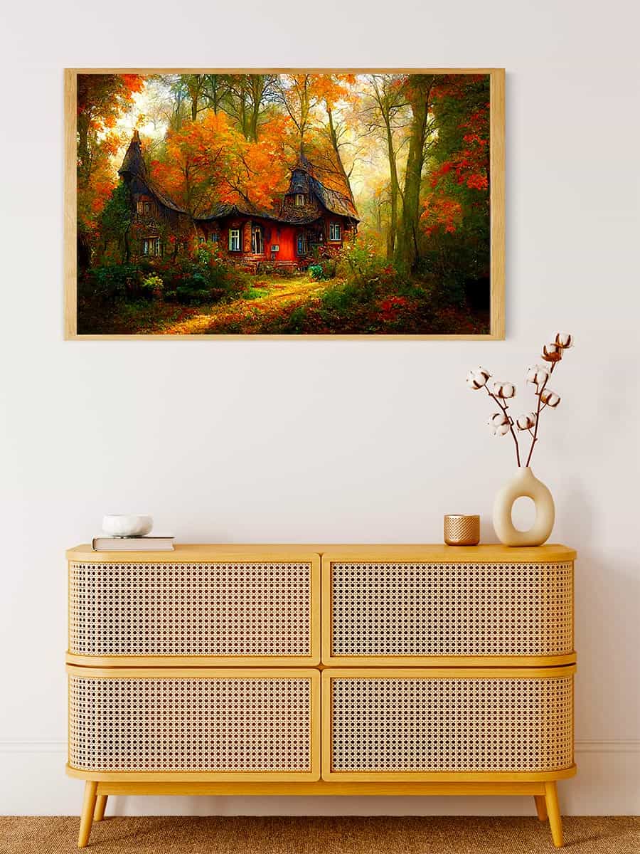 Pointed roof house in the forest — Diamond Painting Kit, product view 4