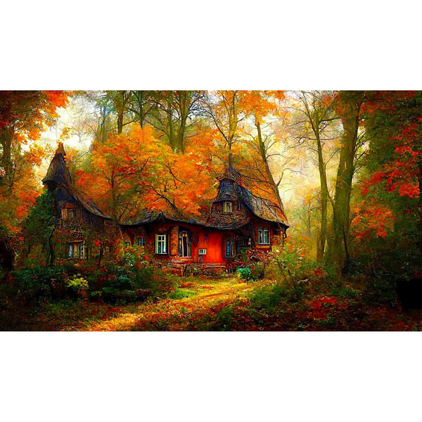 Pointed roof house in the forest — Diamond Painting Kit design