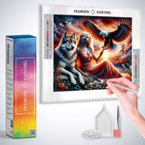 Woman with eagle and wolf — Diamond Painting Kit, product view 3
