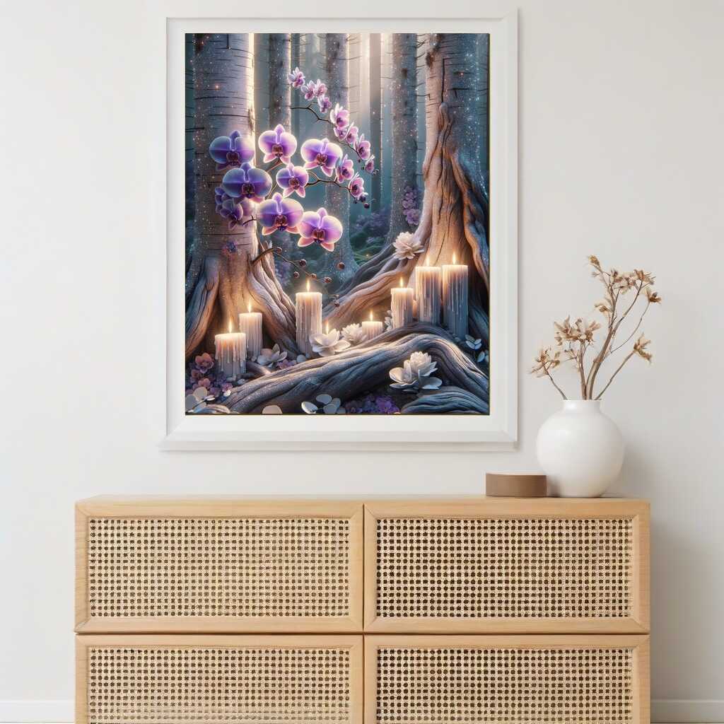 Tree trunks and orchids — Diamond Painting Kit, product view 2