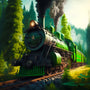 Green train in the forest — Diamond Painting Kit design