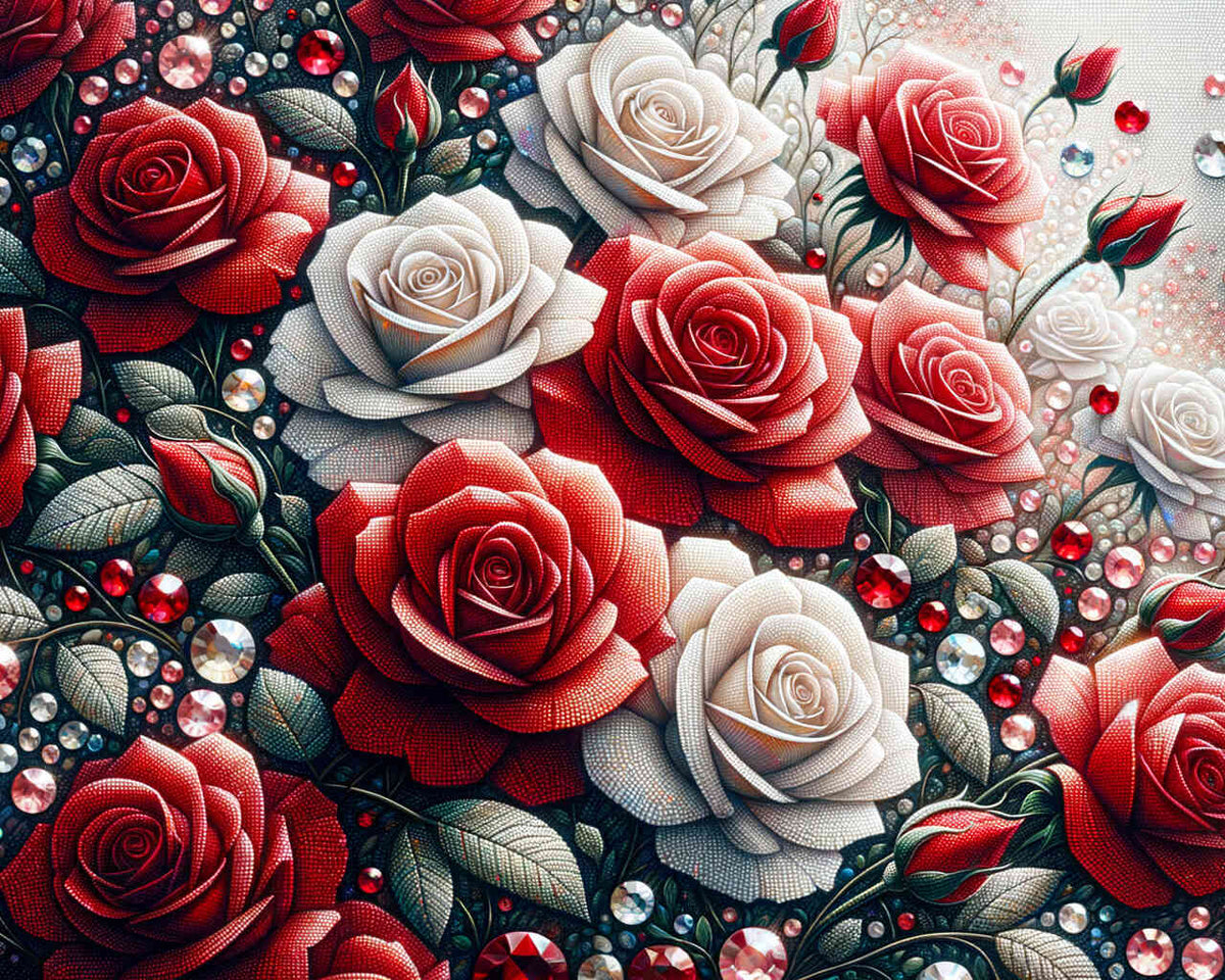 Red and White Rose Arrangement — Diamond Painting Kit design