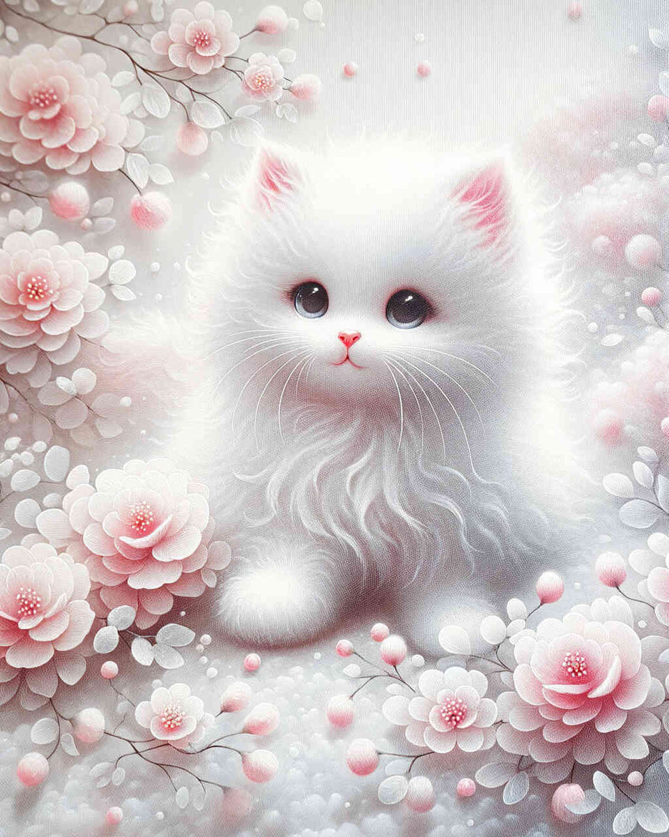 Pink flower cat — Diamond Painting Kit design