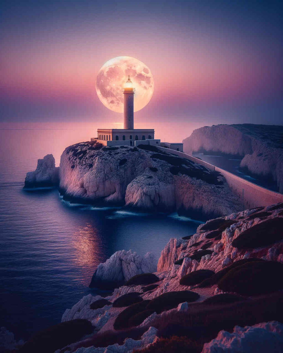 Lighthouse, full moon — Diamond Painting Kit design