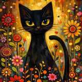 Black Cat in a Floral Wonderland — Diamond Painting Kit design