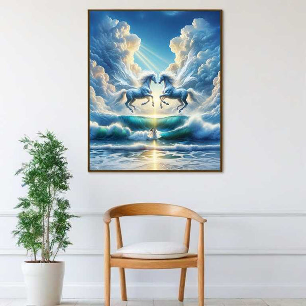 White horses and clouds — Diamond Painting Kit, product view 2