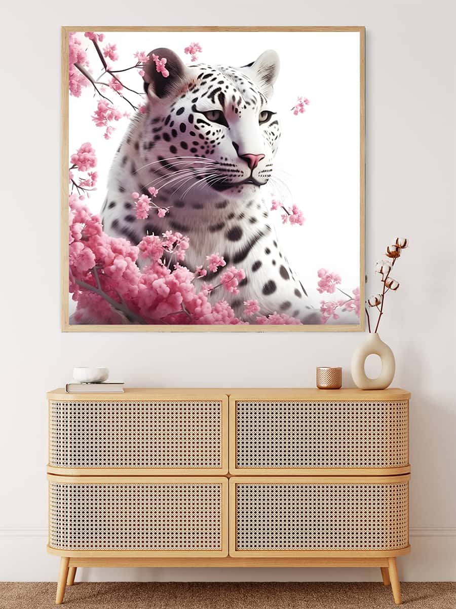 Snow leopard with rose petals — Diamond Painting Kit, product view 3