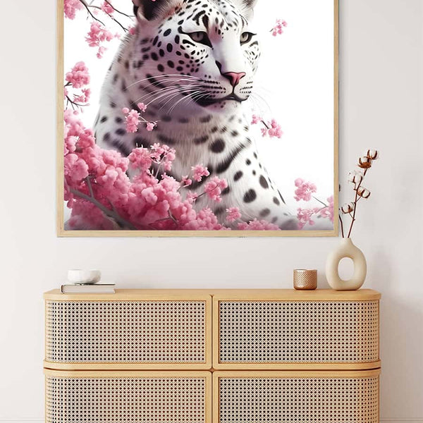 Snow leopard with rose petals — Diamond Painting Kit, product view 3