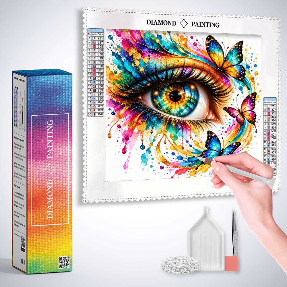 Colorful butterflies, eye — Diamond Painting Kit, product view 3