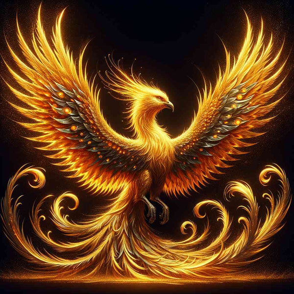 Phoenix Awakening, Golden — Diamond Painting Kit design