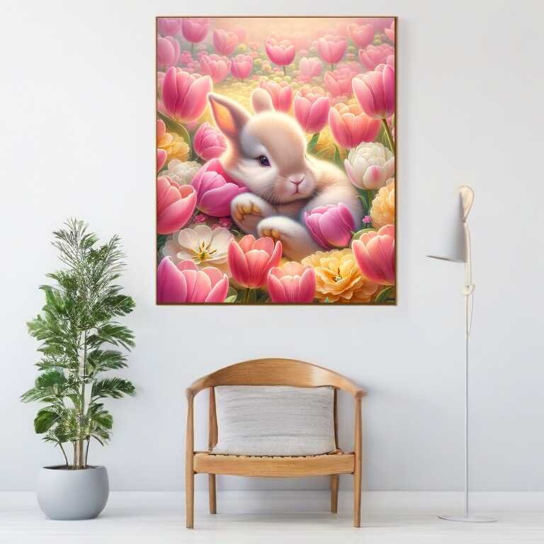 Tulip meadow rabbit — Diamond Painting Kit, product view 2