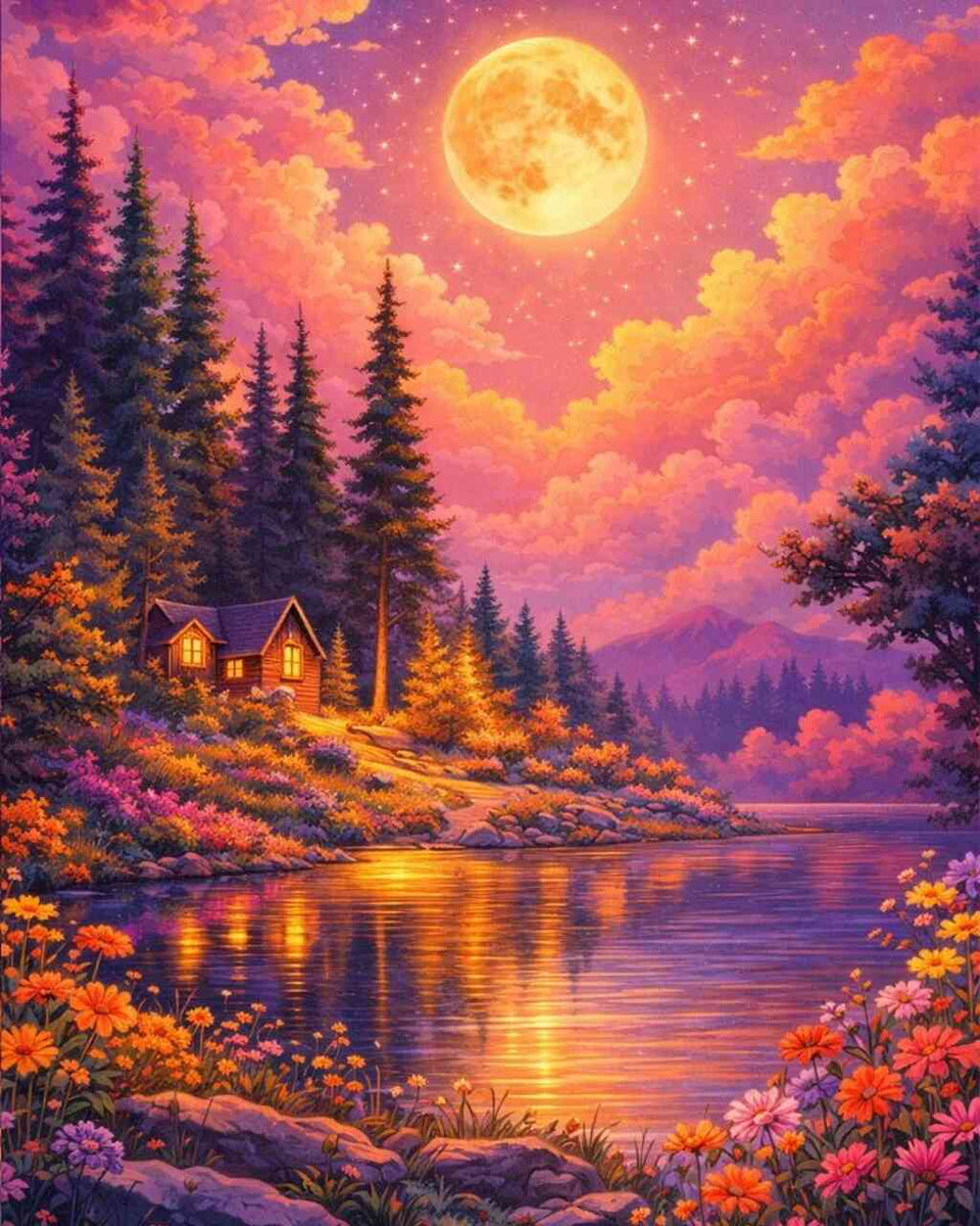 Moonlit Lake Magic — Diamond Painting Kit design