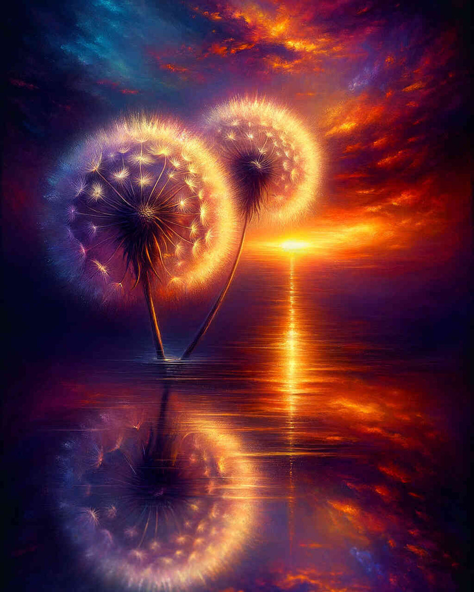 Two dandelions in the sunset — Diamond Painting Kit design