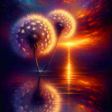 Two dandelions in the sunset — Diamond Painting Kit design