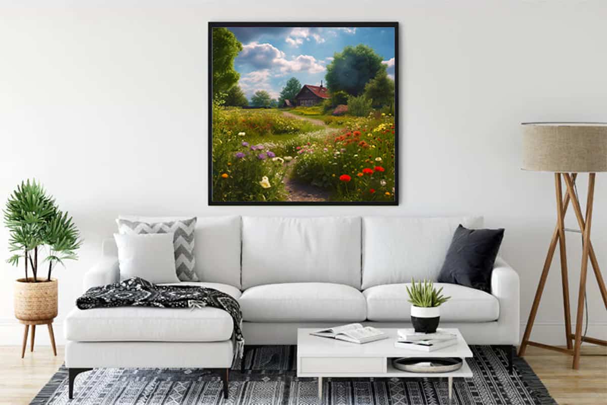 Village idyll on the meadow — Diamond Painting Kit, product view 3