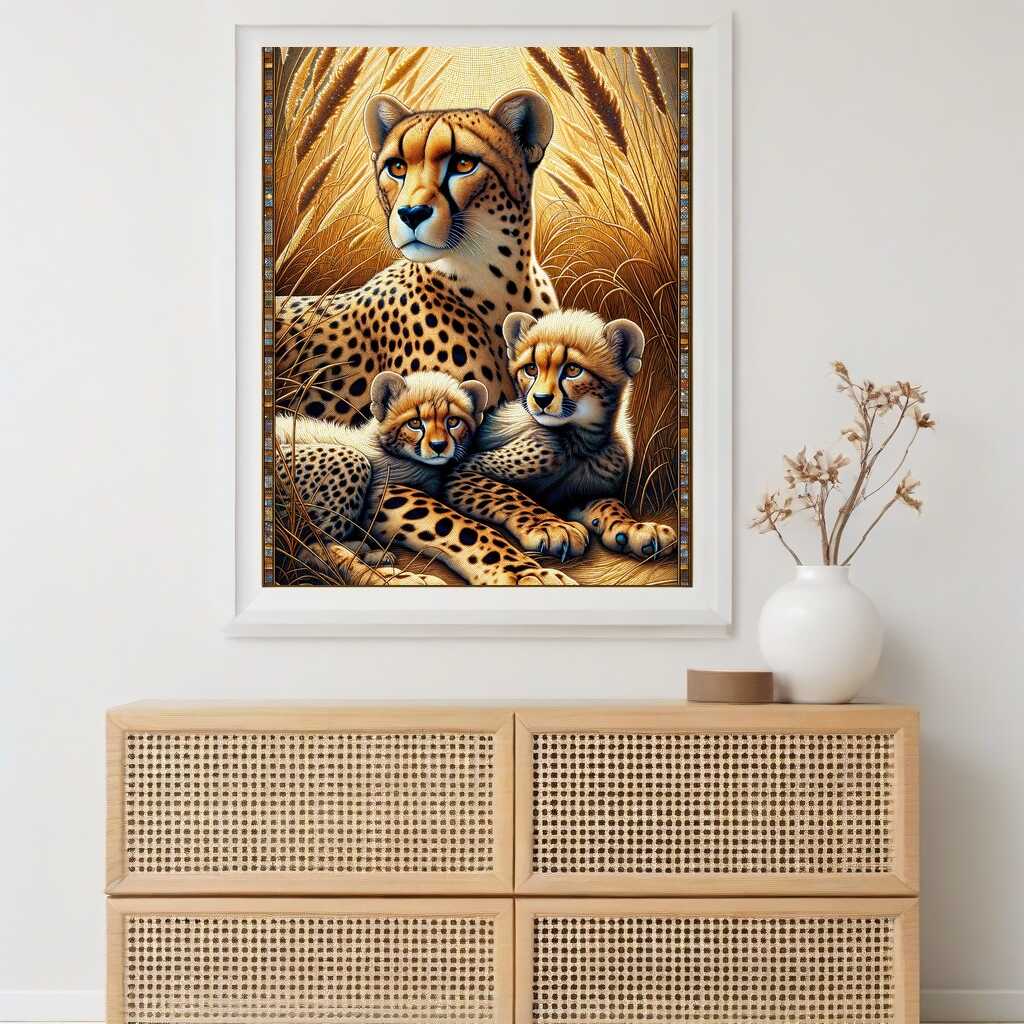 Leopard mother with children — Diamond Painting Kit, product view 2