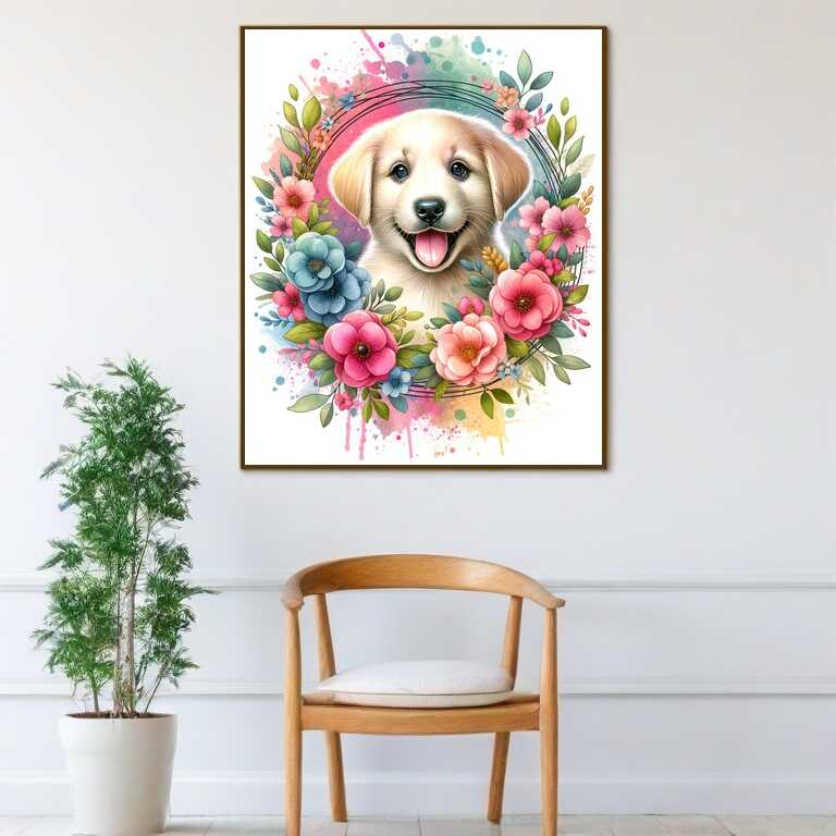 Dog flower wreath — Diamond Painting Kit, product view 2