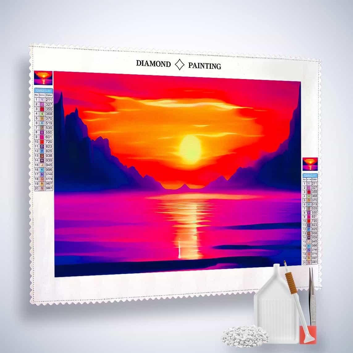 Mountains sea and sunrise — Diamond Painting Kit, product view 2
