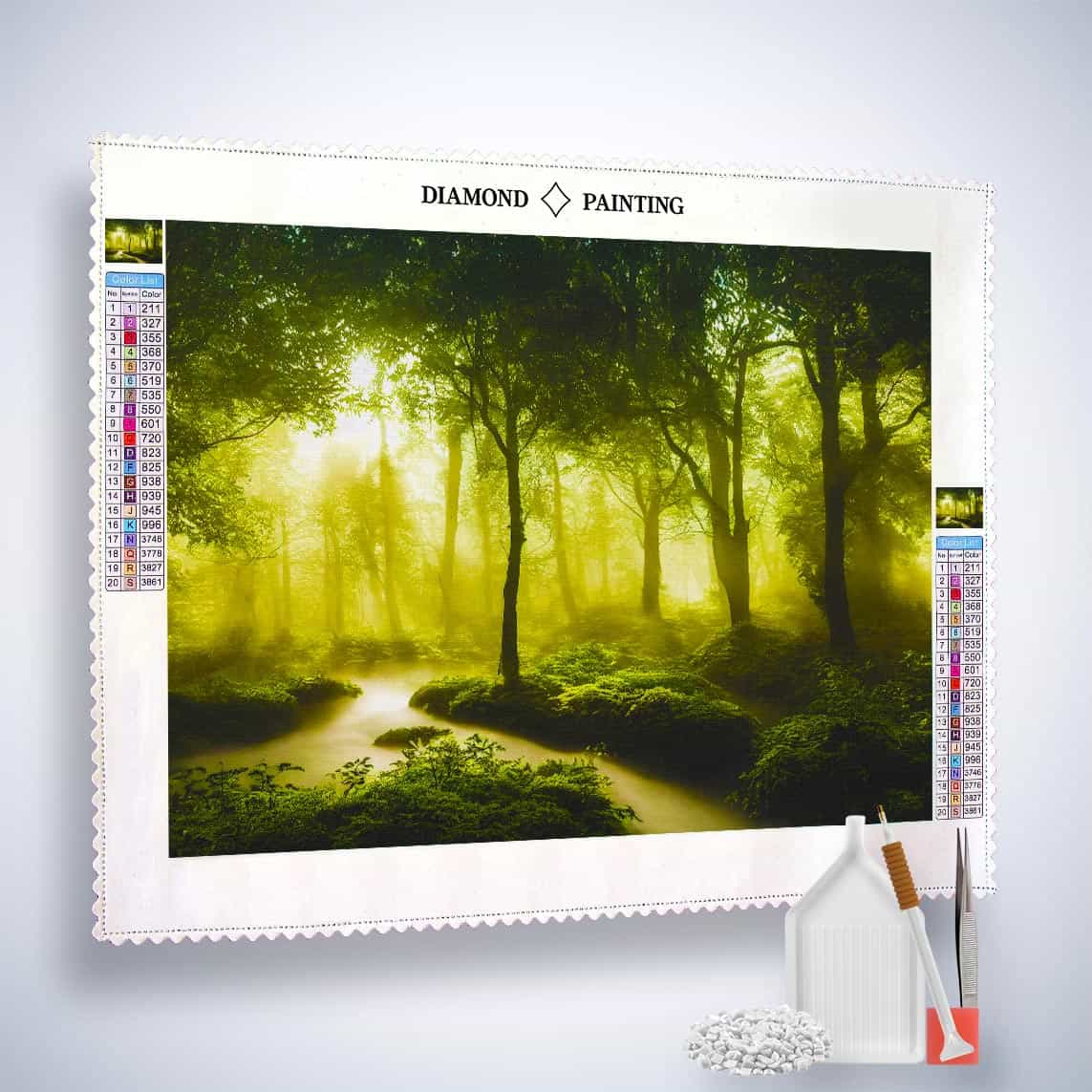 River in green forest — Diamond Painting Kit, product view 2