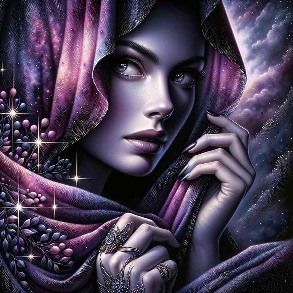 Diamond Painting - Woman with Purple and Black Scarf