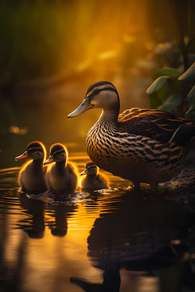 Diamond Painting - Enten goldene Stunde - gedruckt in Ultra-HD - Enten, Neu eingetroffen, See, Tiere, Vertikal