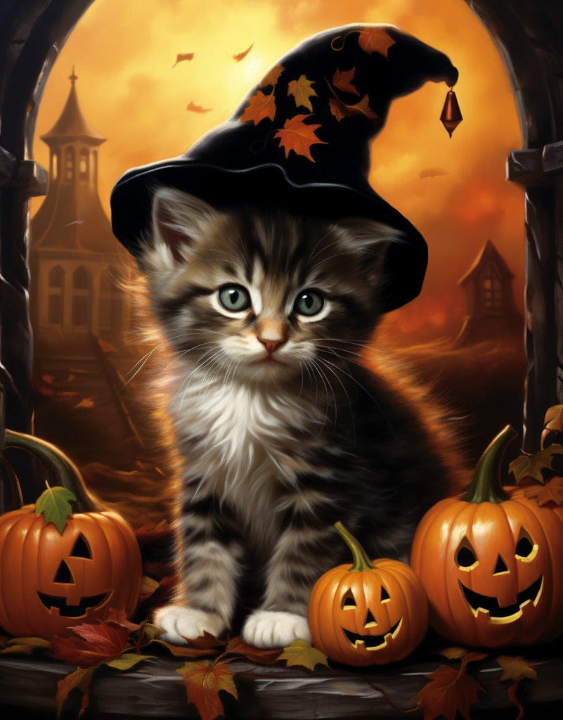 Diamond Painting - Kitten with hat, Halloween