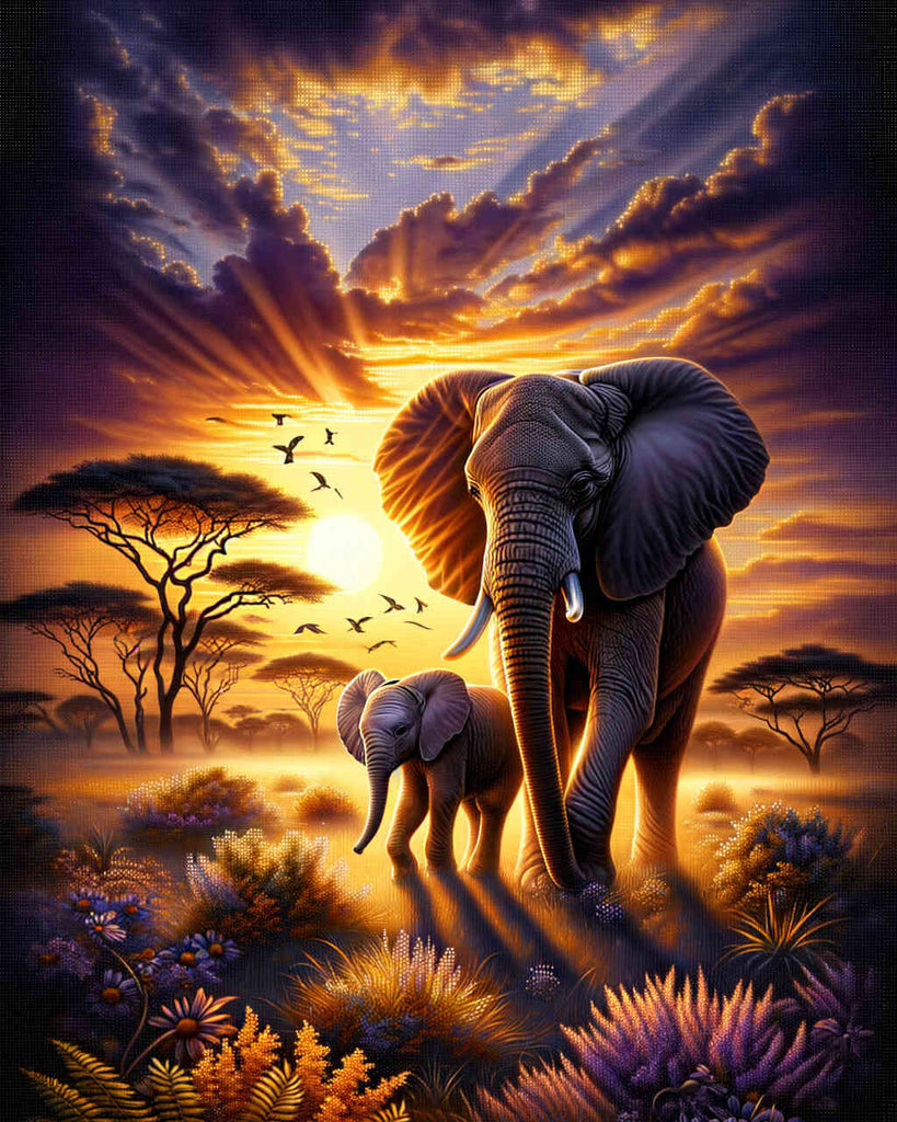 Diamond Painting - Elephant mother and calf