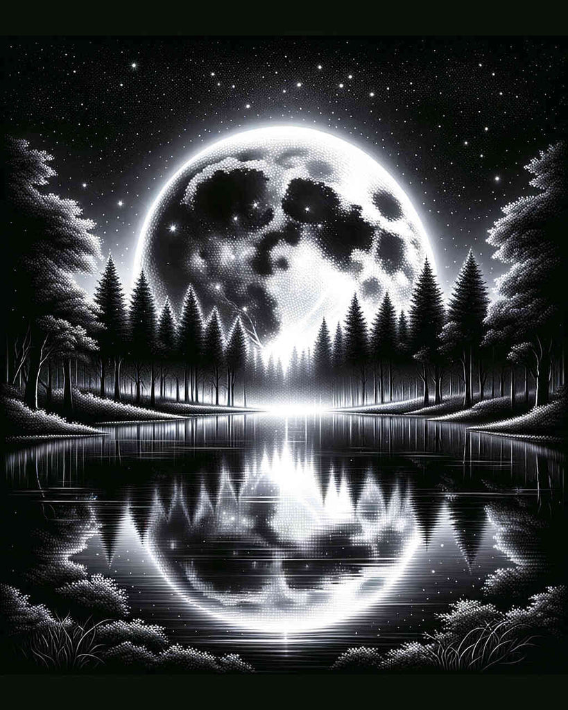 Diamond Painting - Black and white moon reflection