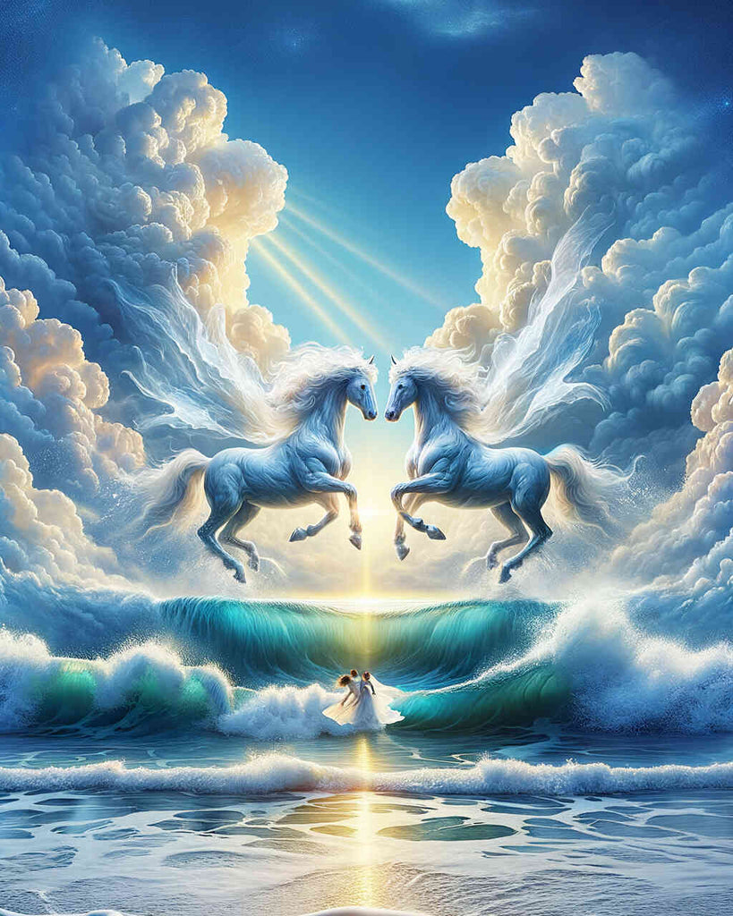 Diamond Painting - White horses and clouds