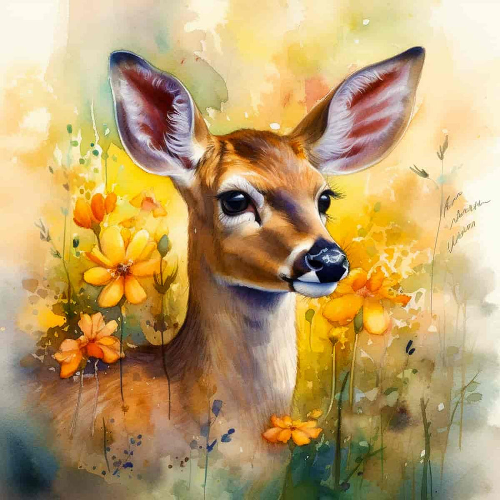 Diamond Painting - Zauberhaftes Reh - gedruckt in Ultra-HD - Aquarell, Neu eingetroffen, Quadratisch, Reh, Tiere