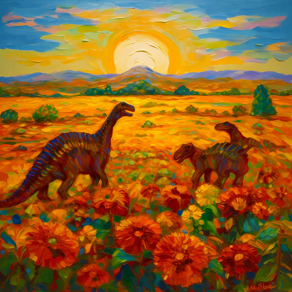 AB Diamond Painting - Dinosaurier auf Blumenfeld - gedruckt in Ultra-HD - AB Diamond, Dinosaurier, Neu eingetroffen, Quadratisch