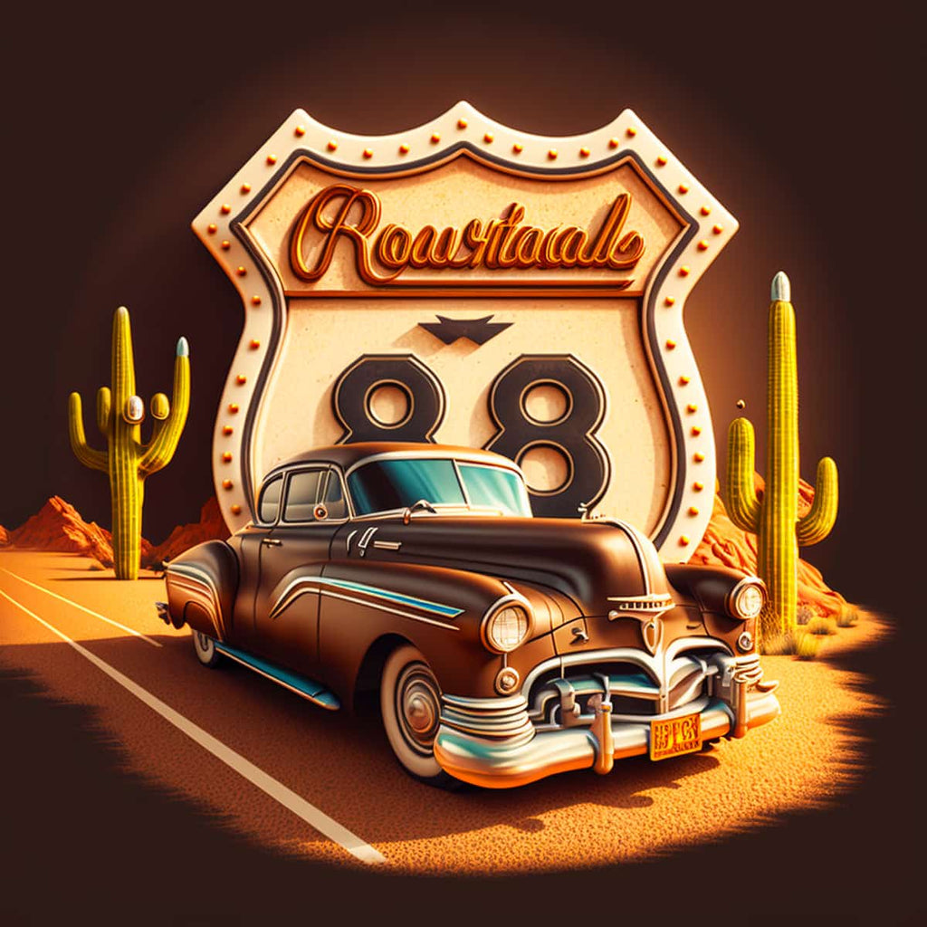 Diamond Painting - Vergangene Zeiten an der Route 66 - gedruckt in Ultra-HD - Neu eingetroffen, Quadratisch, Retro, Route 66