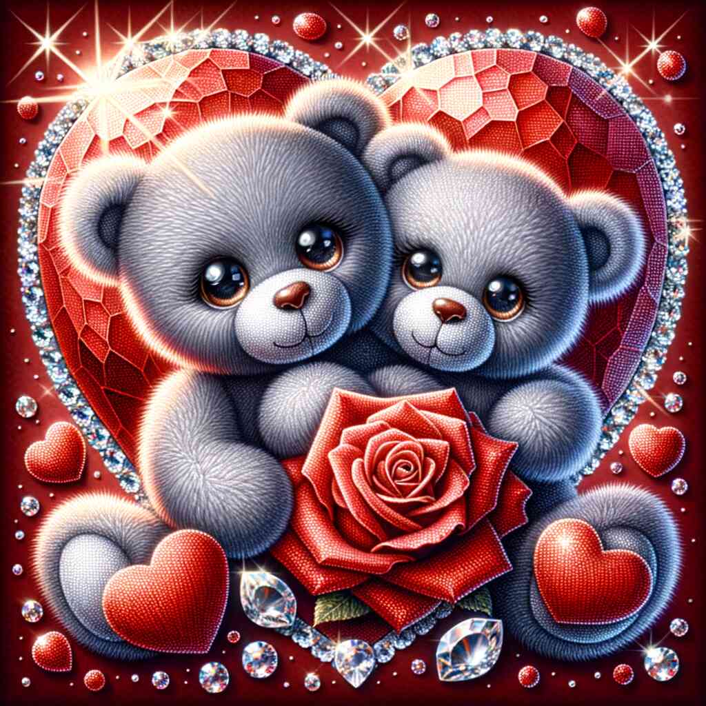 Diamond Painting - Teddy Couple Rose and Heart